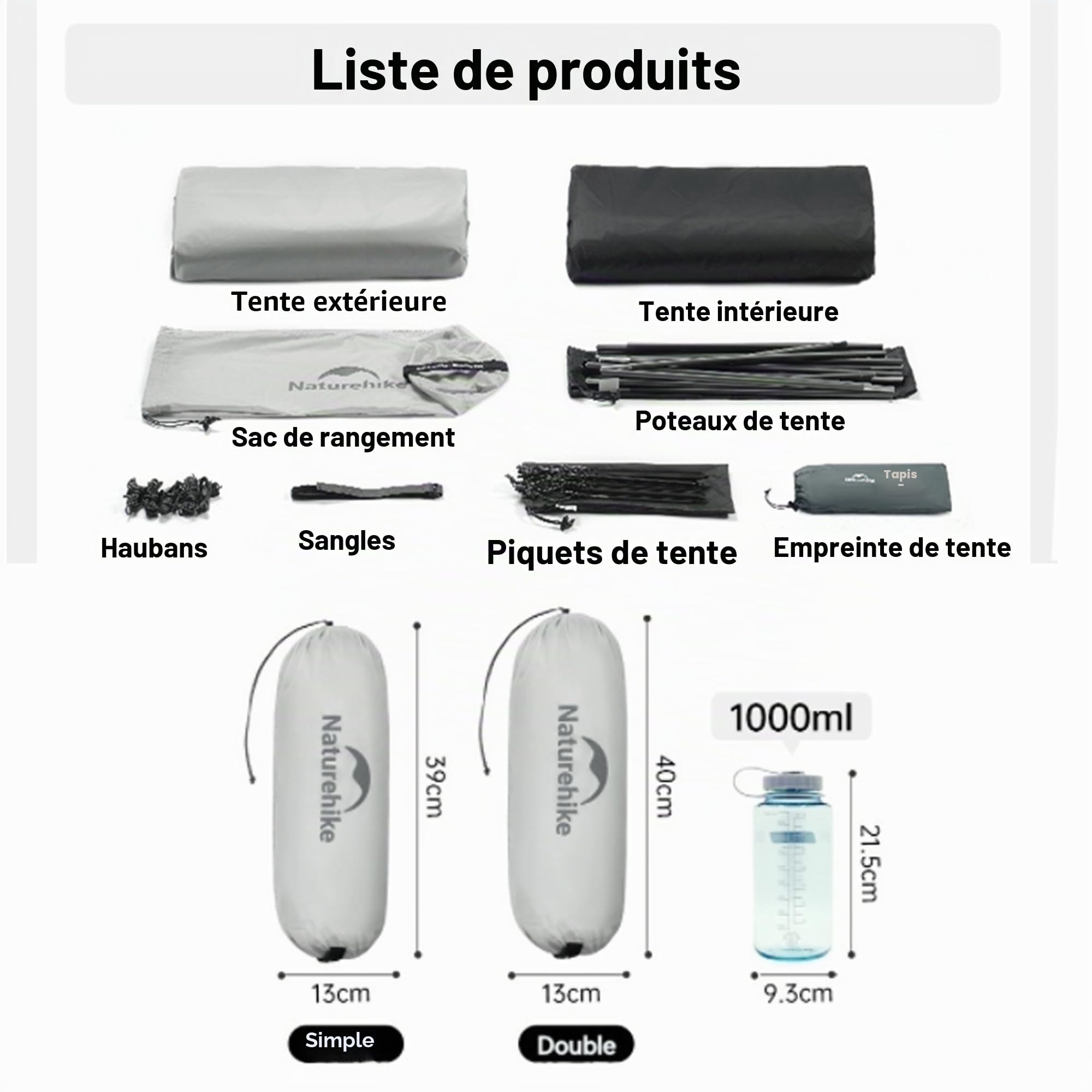 Naturehike Cloud up UL Tente de randonnée ultra légère 1,38 kg avec accessoires Tente pour deux personnes Convient pour la randonnée, le cyclisme, le camping et la randonnée