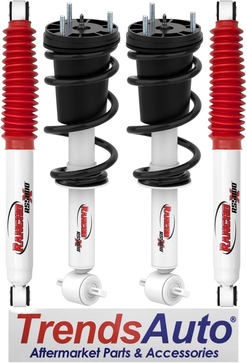 Set of Rancho RS5000X Series Front Loaded Suspension Struts & Rear Shocks fits 2020 2023 Silverado 1500 LTZ & Sierra 1500 SLT with 0" Lift | Includes TrendsAuto Decal