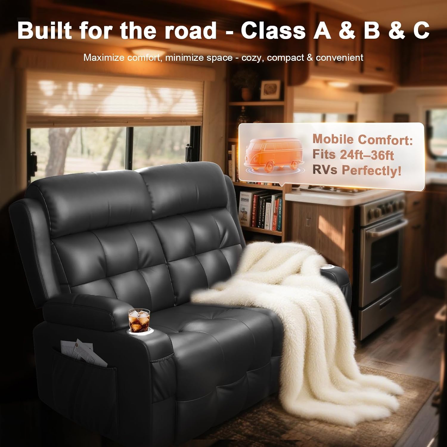 Loveseat Recliner, Oversized Massage Reclining Sofa Heavy Weight Capacity, RV Love Seat Chair Clearance with Storage, Cup Holders, Wall Hugger Couches for Living Room