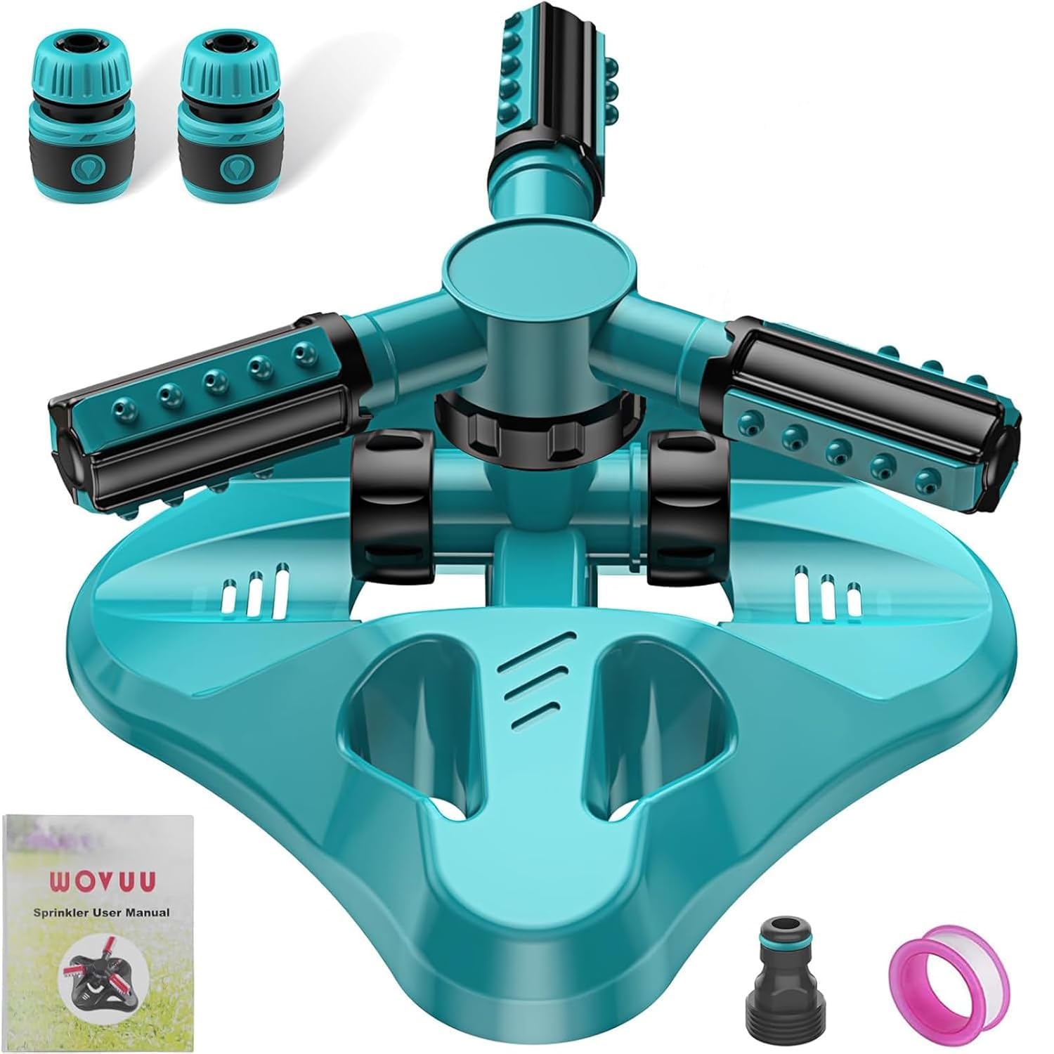 Rasensprinkler, Upgrade-Gartenregner, automatisch, um 360 Grad drehbar, Bewässerung, Graswasser-Sprinkler-System, Gartenschlauch-Sprinkler für Hof/eingebaute 36 Einheiten Winkelsprühdüsen (blau)