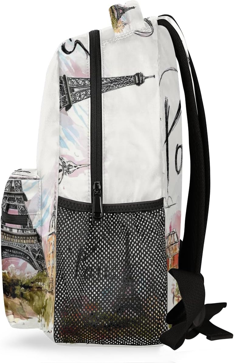 Backpacks France Paris Eiffel Tower House School Bag Student Bookbag Adjustable Shoulder Bags Laptop Rucksack Travel Hiking Camping Daypack for Teens Girls Boys Women Men