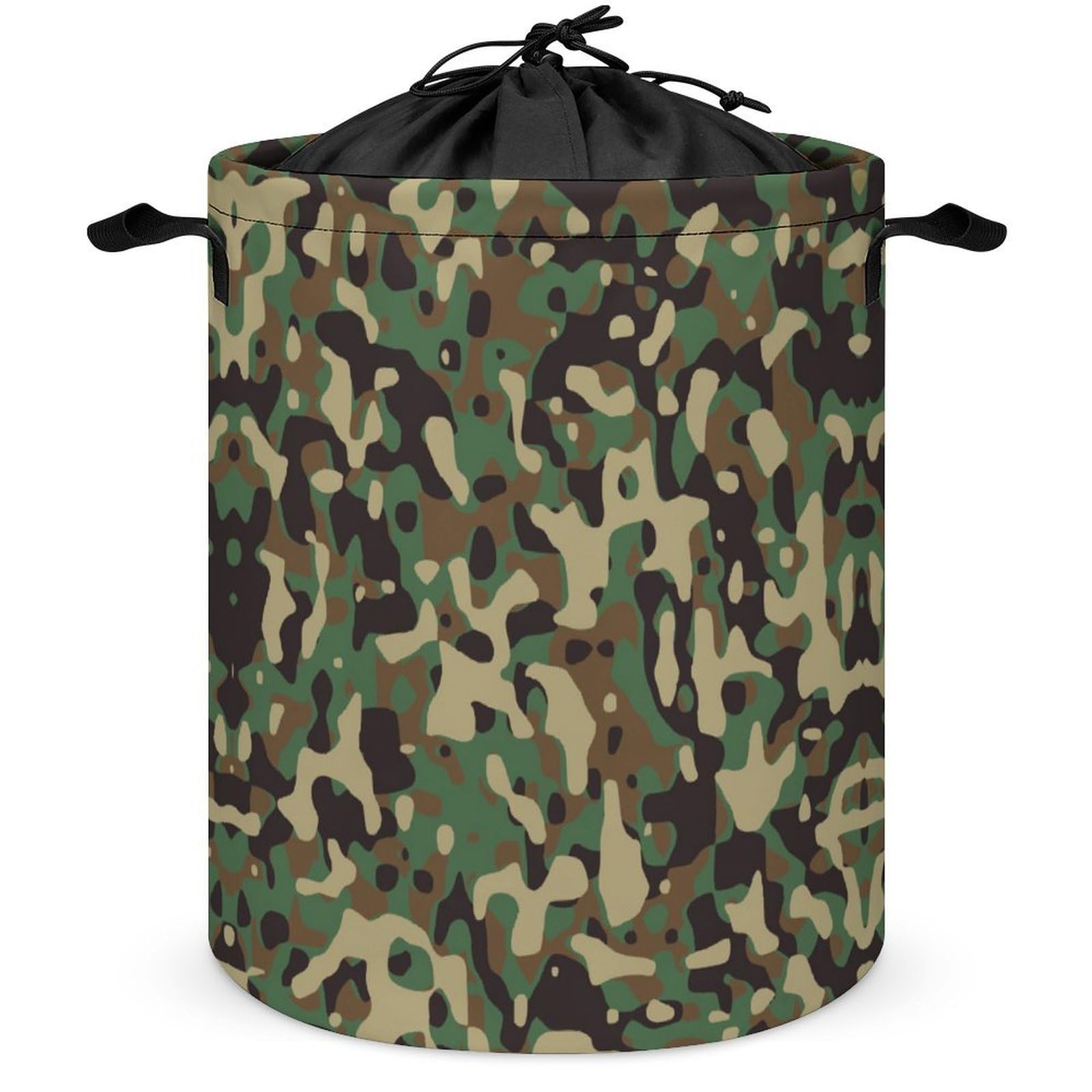 Qjjinxior Drawstring Laundry Hamper, Green Camouflage Pattern Laundry Basket, Washing Basket with Handle
