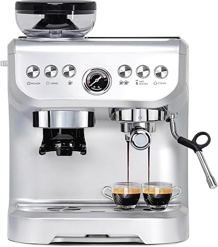 MIROX Máquina de café expreso de 15 bares, cafetera con espumador de leche, molinillo de frijoles integrado, máquina combinada de capuchino con