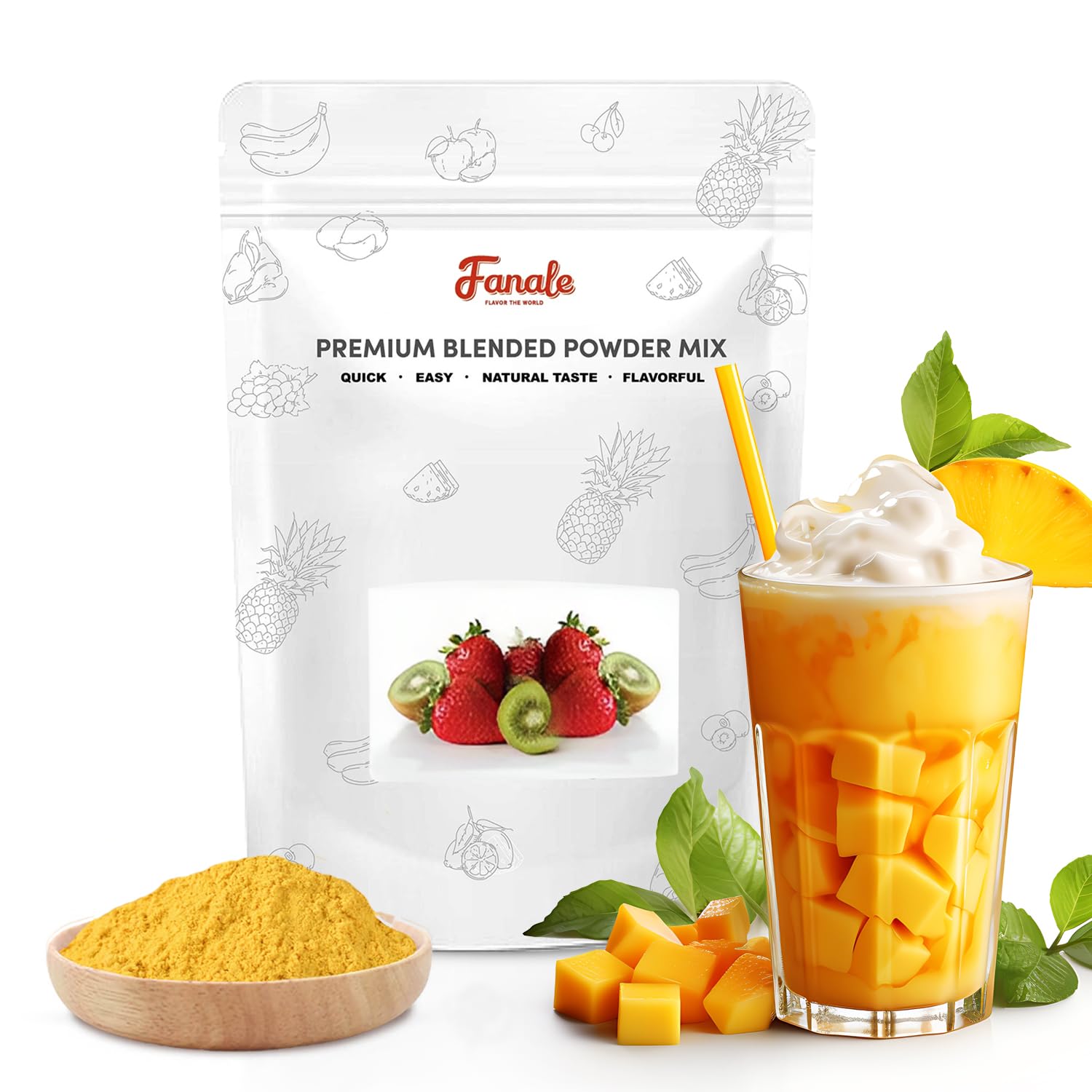 FanalePremium Mango Bubble Tea Flavoring Powder | Perfect for Baking, Smoothies, Desserts and Drinks | Instant Flavoring Powder for Boba Milk Tea - 2.2 Pounds (Pack of 20).