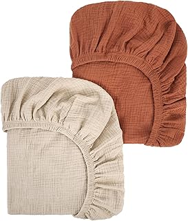 Peepeemax Sábana Bajera Ajustable para Cuna de Bebé, 2 Unidades, Protector de Colchón para Parque, Cesta de Moisés, Moisés, Funda de Colchón para Recién Nacidos para Cunas, Marrón