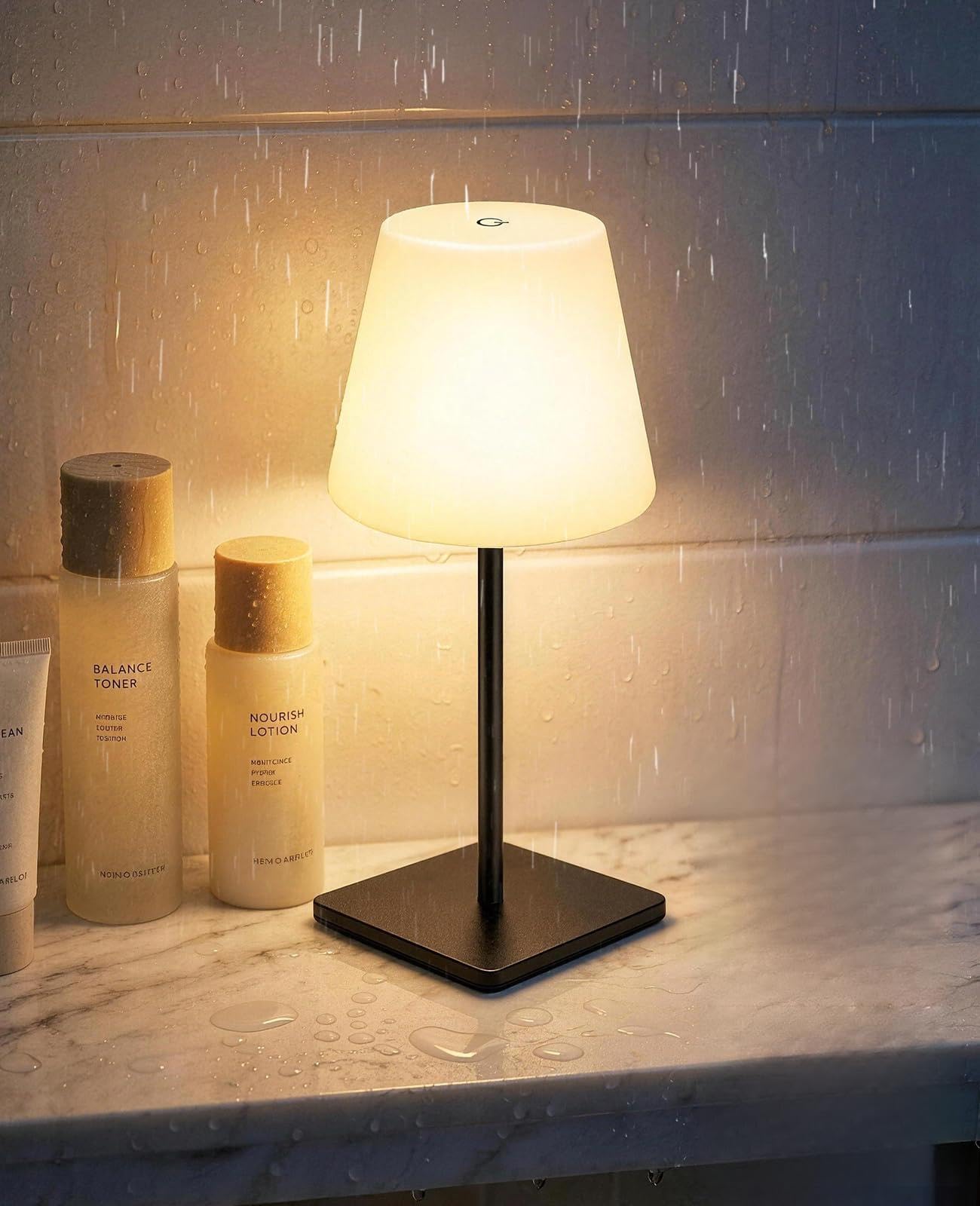 LuamBrite Waterproof Shower Lamp, Rechargeable Table Lamp with Remote, Small Cordless Outdoor Lamp 15 RGB Colors+3 CCT Dimming IP65 for Bathroom, Bedside, Kitchen, Garden & Camping