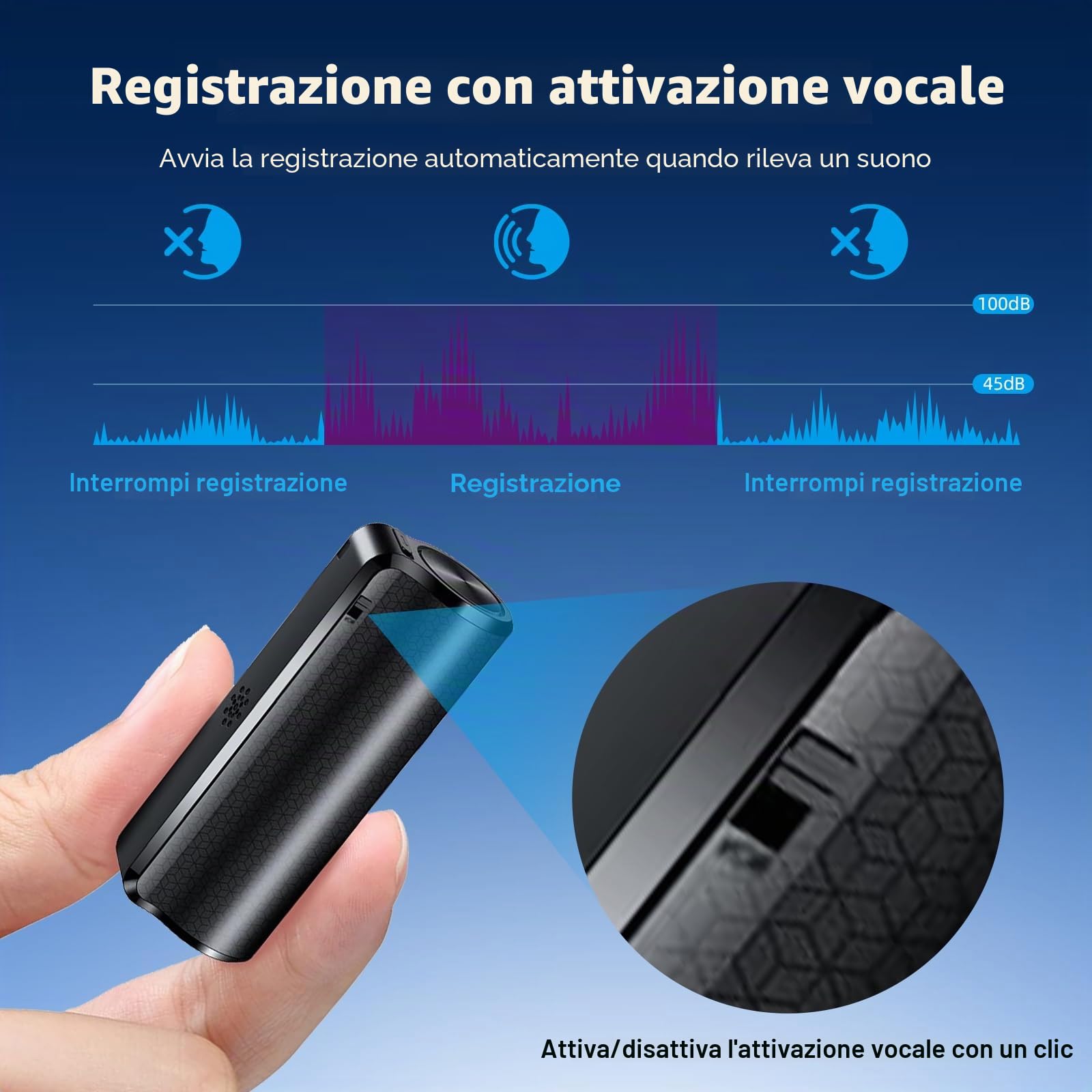 Registratore Vocale Professionale con 30 giorni di lavoro continuo, Mini registratore magnetico ad attivazione vocale dispositivi di registrazione, suoni registratore audio Registratore Vocale