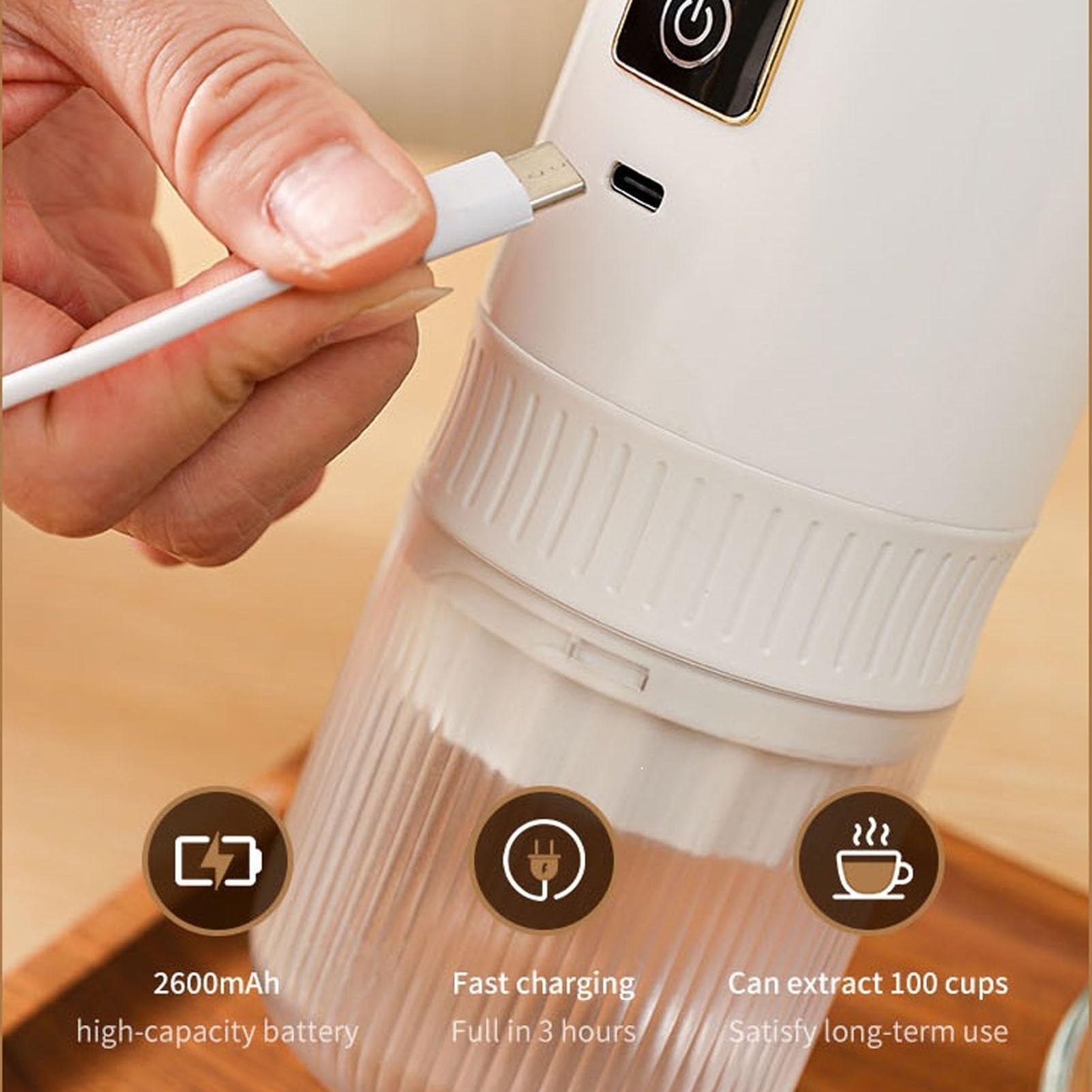 Asixxsix Pequeña Máquina de café Espresso Eléctrica Portátil, 200 Ml | 72W Autocalentamiento, Inalámbrico Recargable 7800mAh, Compatible con Cápsulas y Café Molido, para Viajes de Camping