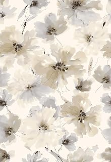 JiffDiff Beige Watercolor Floral Peel and Stick Wallpaper - Removable Waterproof Self-Adhesive for Bedroom Bathroom Cabinets, 17.3x118in Covers 14sqft