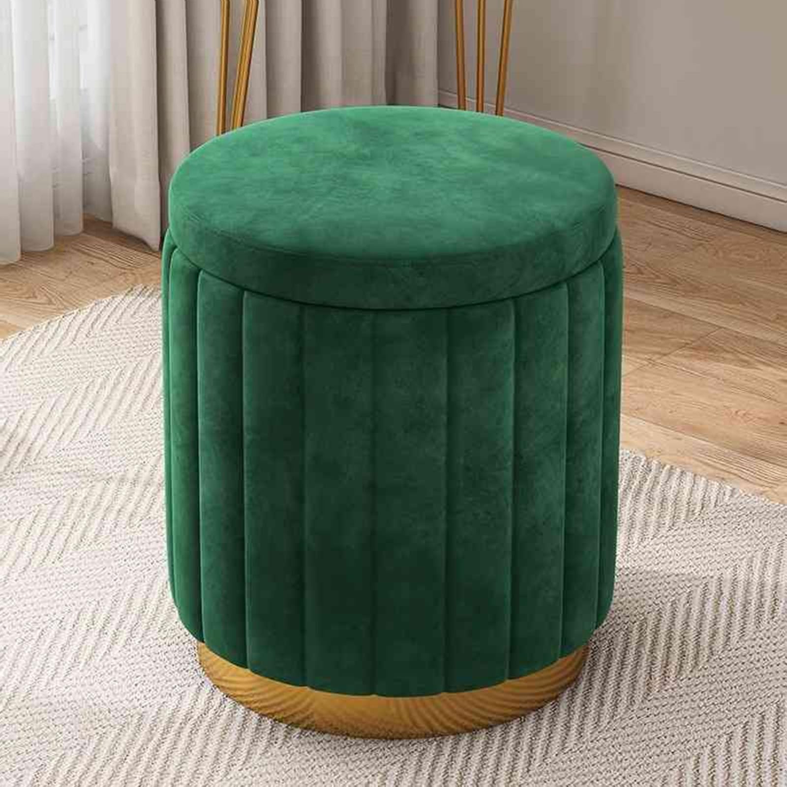 Repose-pieds rond avec rangement en tissu raffiné pour une décoration d'intérieur chic