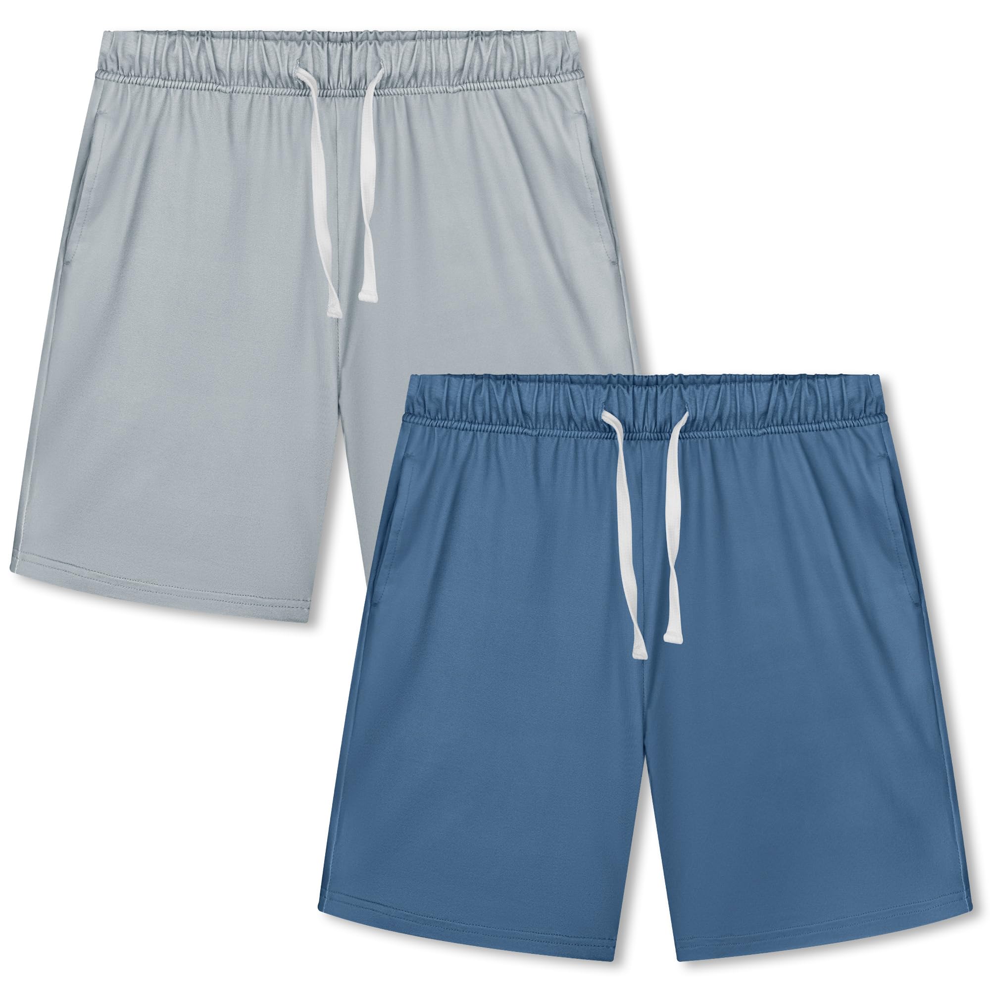 Cooraby 2 Pack Boys Pajamas Shorts with Drawstring Pockets Teens Pull-on Pajamas Shorts Sport Casual Shorts for Youth