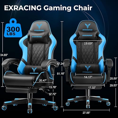 Miniatura 2 de EXRACING Silla ergonómica para videojuegos, silla de computadora con reposapiés y soporte lumbar, silla de oficina de cuero con respaldo alto
