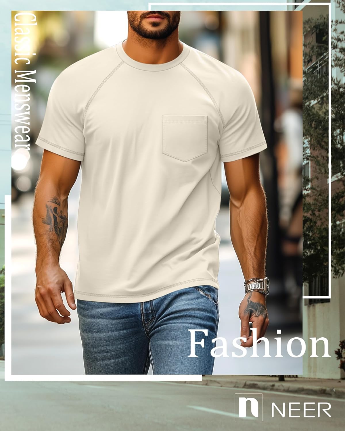 Neer 3 Pack Men's Short Sleeve T-Shirt, Casual Basic Crew Neck Tees Summer Solid Lightweight Shirts Pullover Tops with Pocket - Image 4