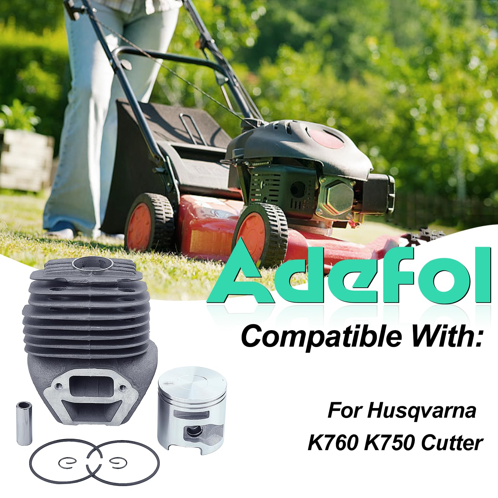 Adefol Kit de pistón de cilindro para Husqvarna K760 K750 cortadora, Cilindro con bujía, válvula de alivio de presión y filtro de combustible, Repuesto 506 38 61-71