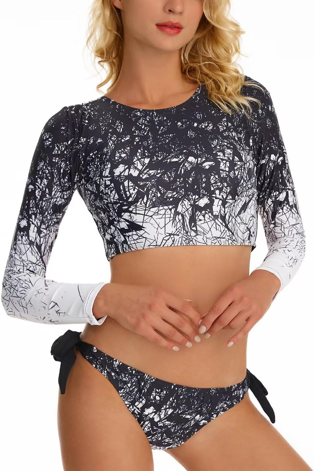Women Long Sleeve Swimsuit UV Sun Protection Rash Guard Two Piece Printed Surfing Swim Bathing Suit