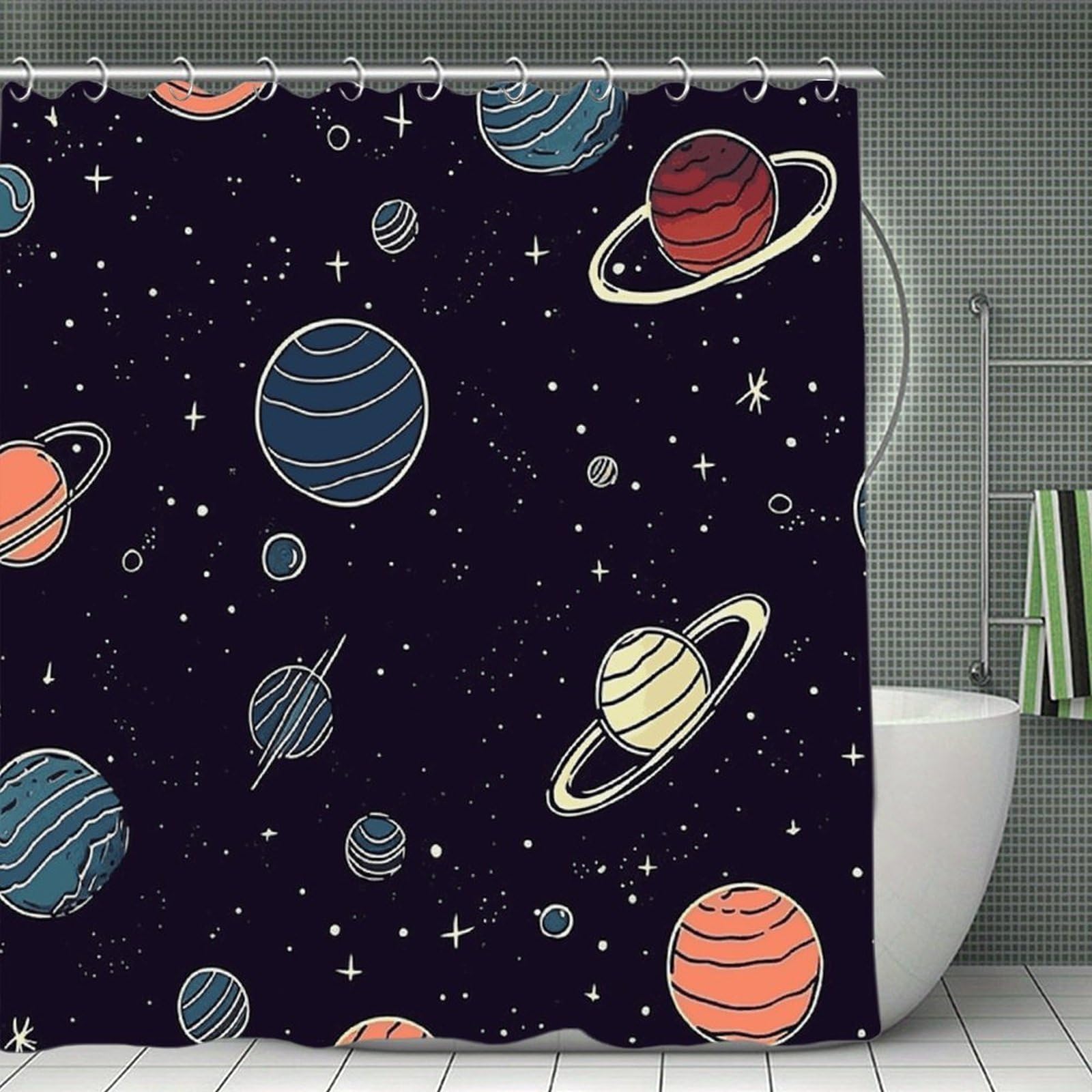 JTREHY Space Planet Pattern Shower Curtain Waterproof Bathroom Shower Curtain Machine Washable Bath Curtains Polyester Cloth Bath Curtains for Bathroom Showers 70.8×70.8Inch