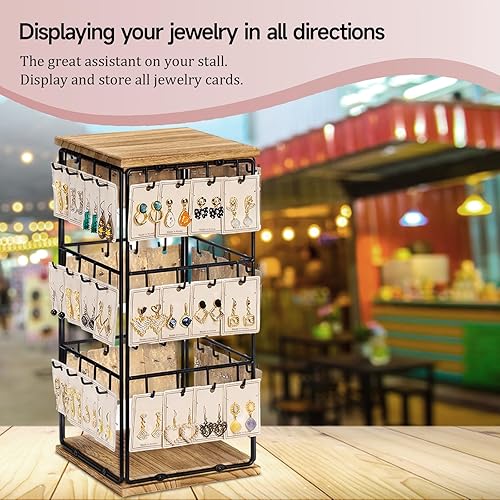 Miniatura 2 de Yoimori - Organizador de aretes con base de madera, 48 ganchos para mujeres y niñas, organizador de joyas para mostrar anillos, aretes, aretes y