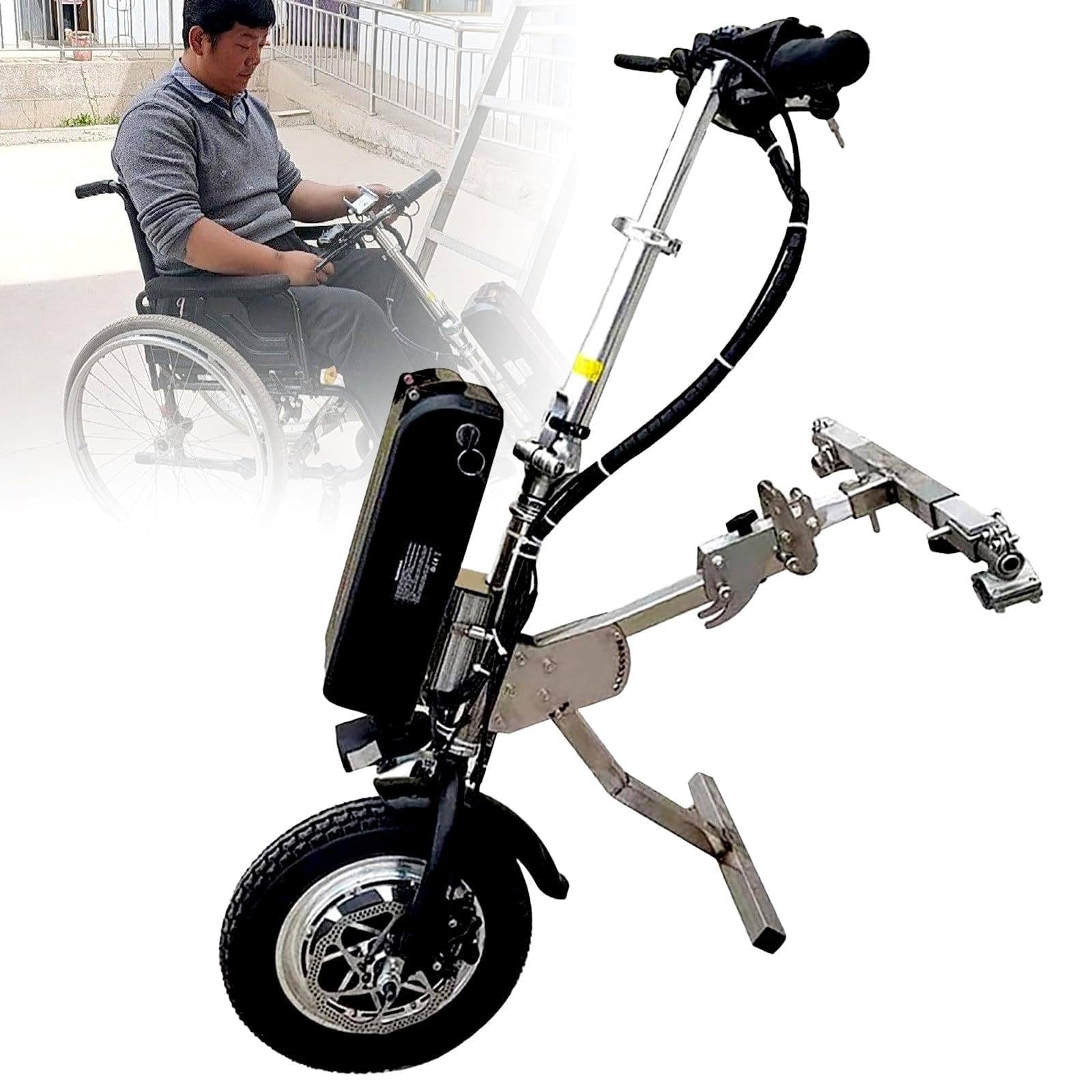 Dispositivo De Tracción para Silla De Ruedas De 500 W (Manillar Y Estabilizadores Mejorados), 3 Velocidades, con Luz Delantera Y Amortiguador,Batería De 48 V 17 Ah, Autonomía De 70 Km B