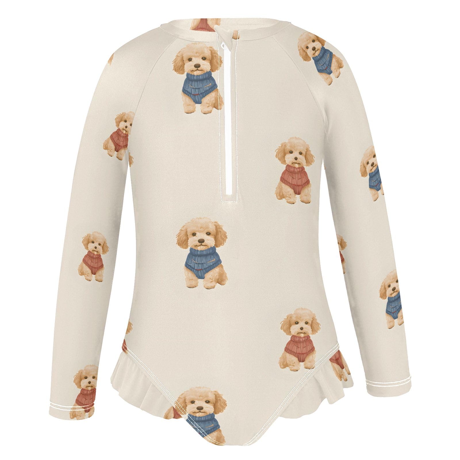 ALAZA Swimsuit for Girls Long Sleeve Rashguard Bathing Suit Brown Dogs Quick Dry 4T