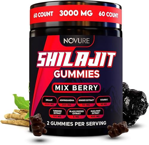 Gomitas Shilajit puras del Himalaya doradas, sin azúcar añadido, Ashwagandha, raíz de maca, extracto de cúrcuma con vitamina C para energía, sin