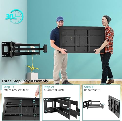 Miniatura 6 de HCMOUNTING Soporte giratorio para TV de movimiento completo, inclinación y extensión para TV grande de hasta 90 pulgadas, soporte de TV resistente