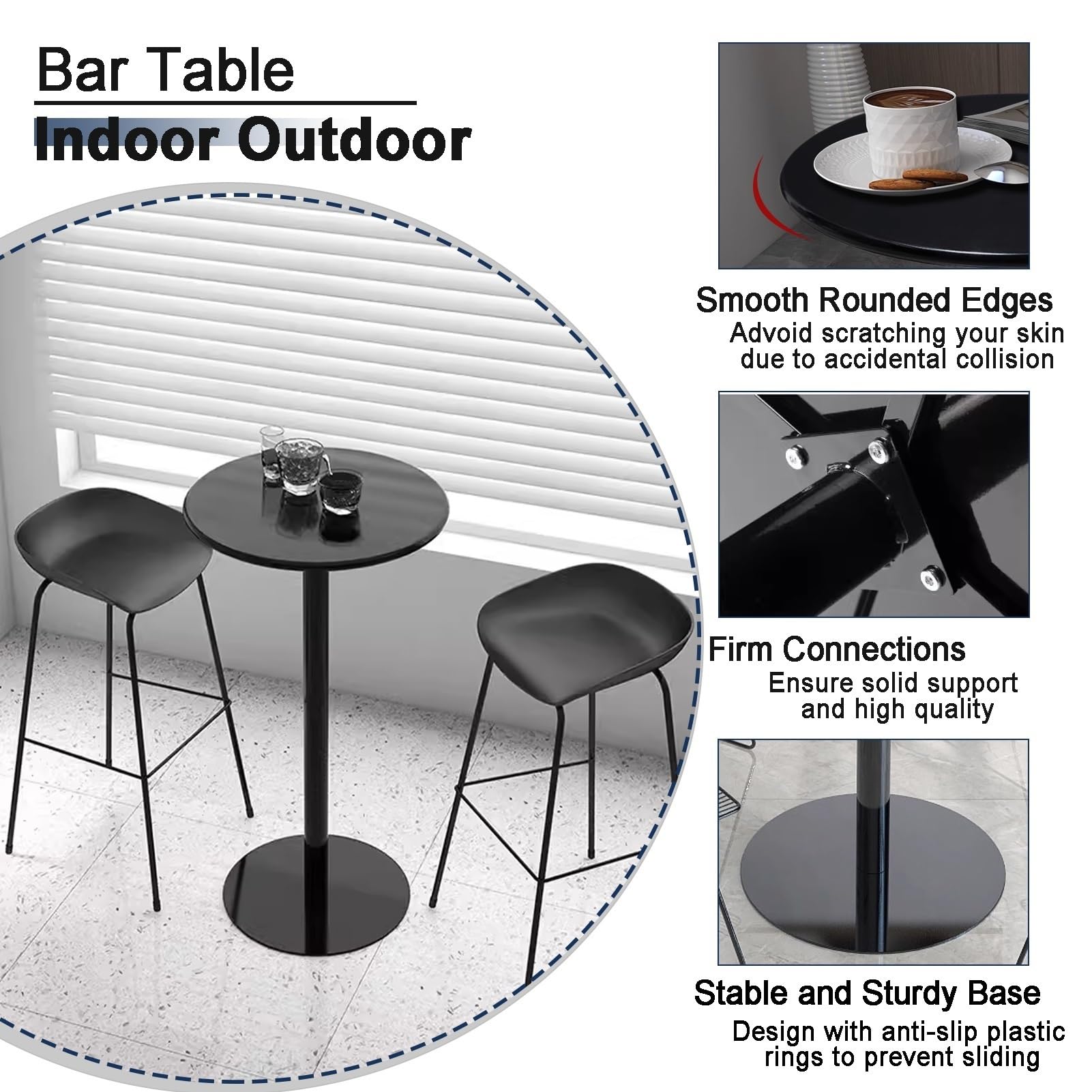 Table de bistrot moderne en métal pour salon, canapé, table d'appoint, table de salle à manger, table de cuisine, table d'appoint pour cocktail, vin, table d'appoint d'extérieur pour comptoir de bar,