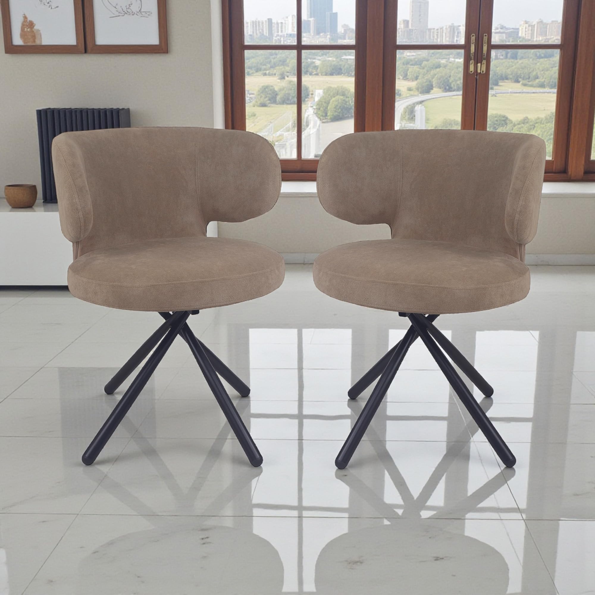 The Attic Nexillo Dining Chair, Grey Faux Leather Upholstery with Curved Backrest & Black Metal Tripod Legs, Elegant Comfort Chair for Dining Room & Lounge,Set of 2 Dining Chairs-picture-10