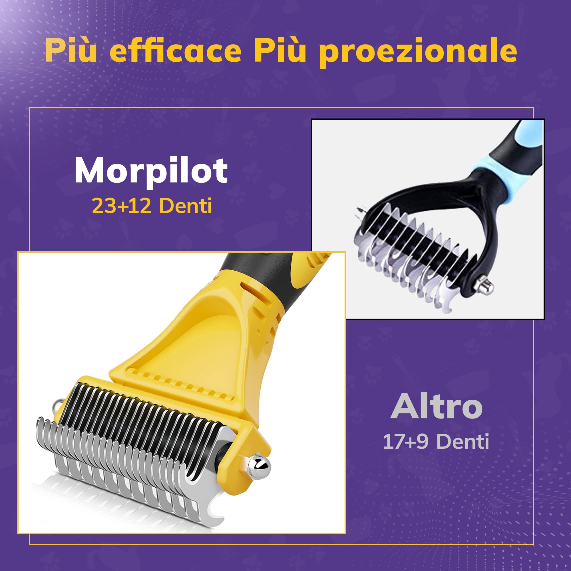 Morpilot Spazzola per Cani Gatti Pelo Lungo, Pettine per Cani Professionale Spazzola Sottopelo Cardatore per Rimuovere Peli Superflui Sbrogliare Nodi