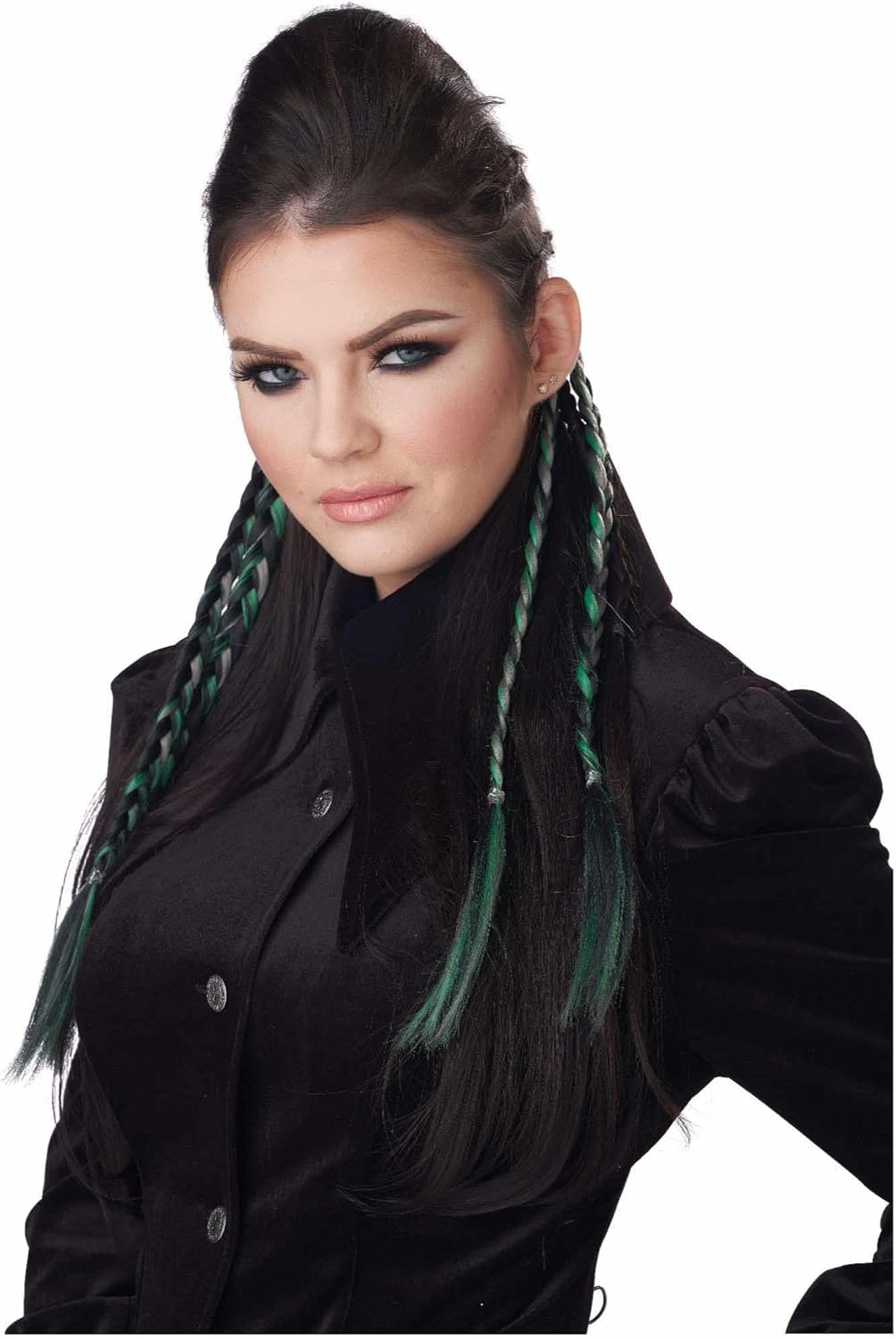 California Costumes Clip-In Braids (Green/Grey), Standard