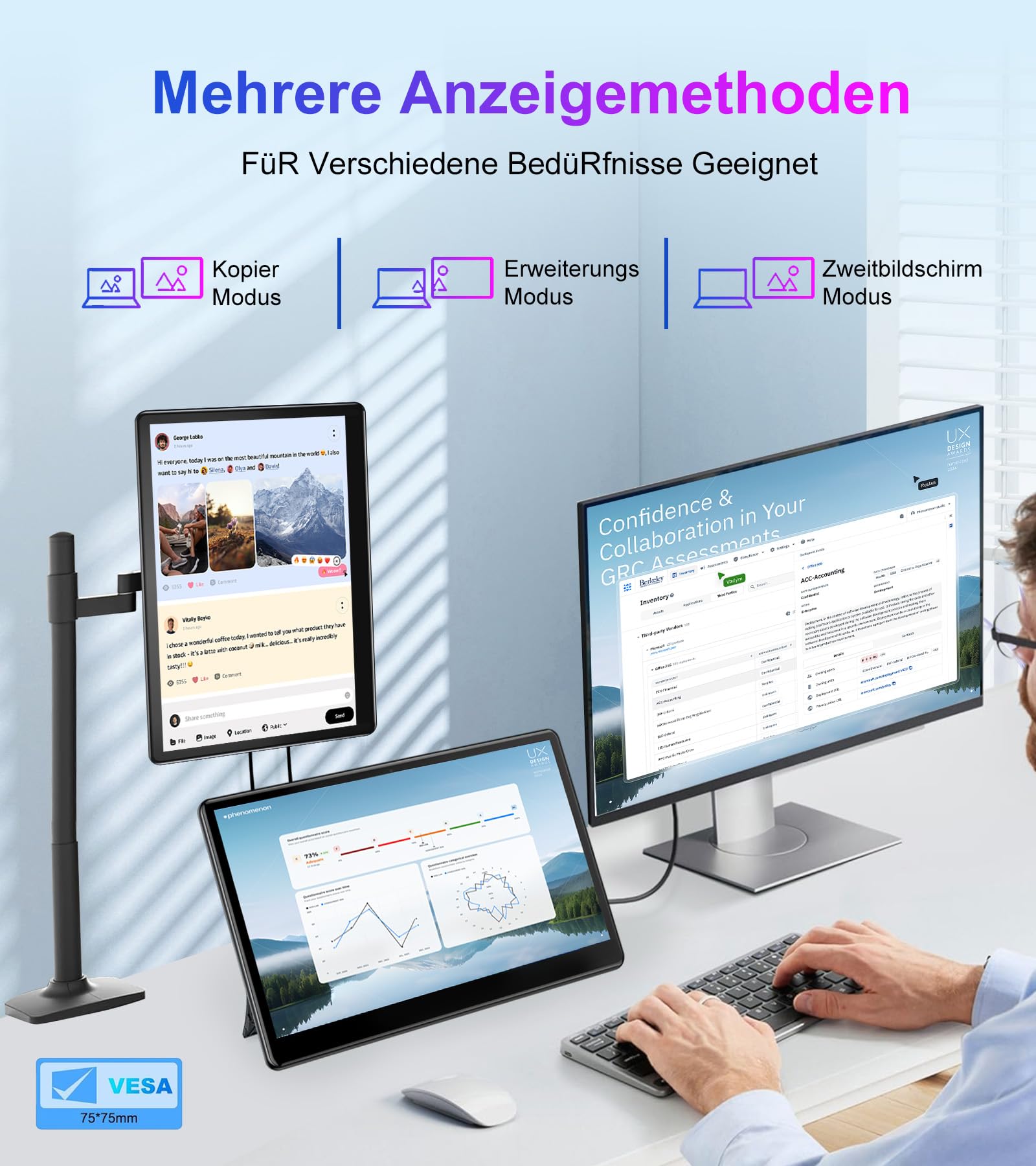 Monitor Portatile Touch 13,3 Pollici, Full HD 1920×1080 IPS Display Touchscreen con HDMI, VGA e USB Plug-and-Play, Compatibile VESA, Adatto per Laptop, PC, Xbox e Switch, Ultra-sottile Leggero