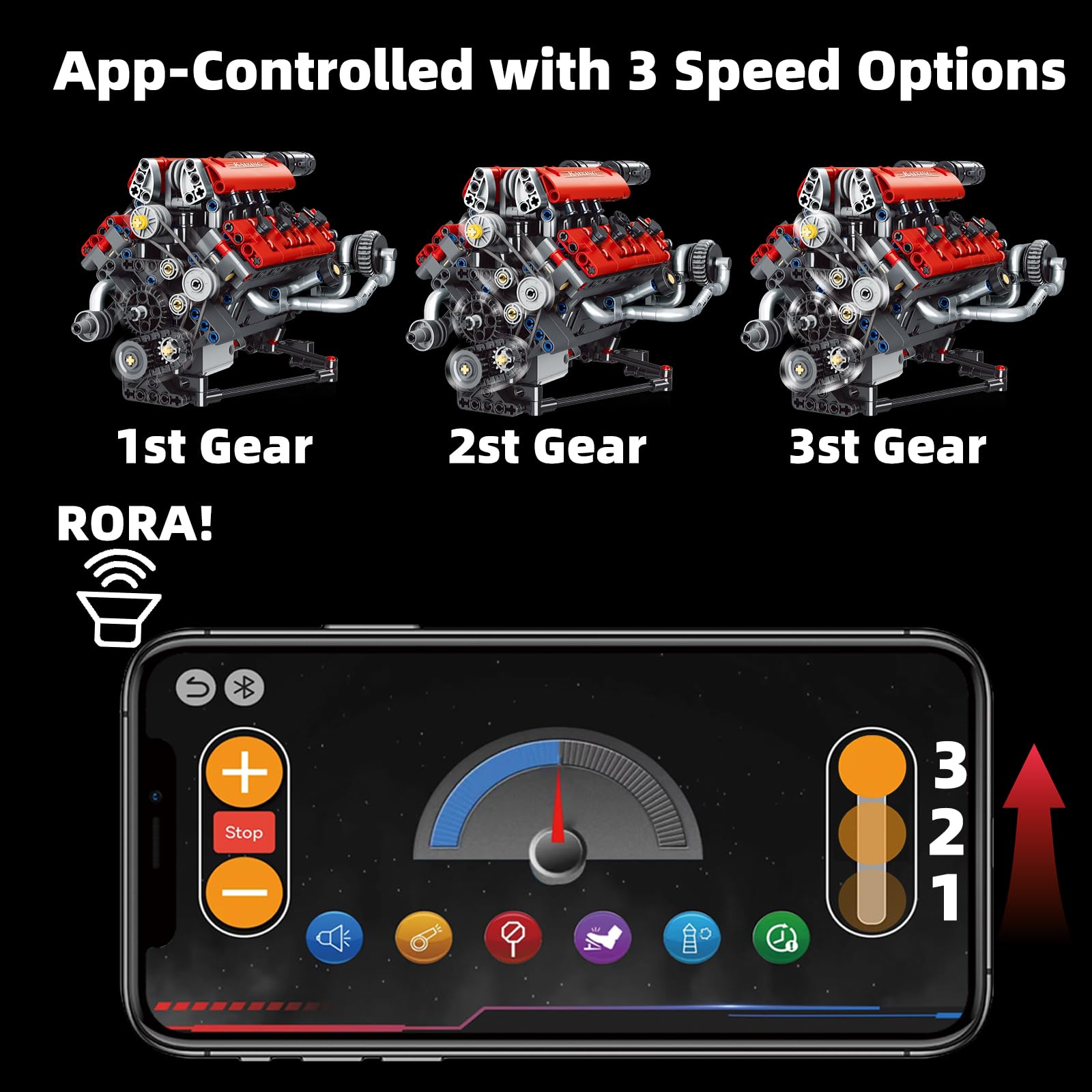 Mini V8 Engine Building Kit That Runs，Engine Building Blocks with LED Light for Adults,Engine Model Set Construction STEM Toy for Kids Boys (660 Pcs)