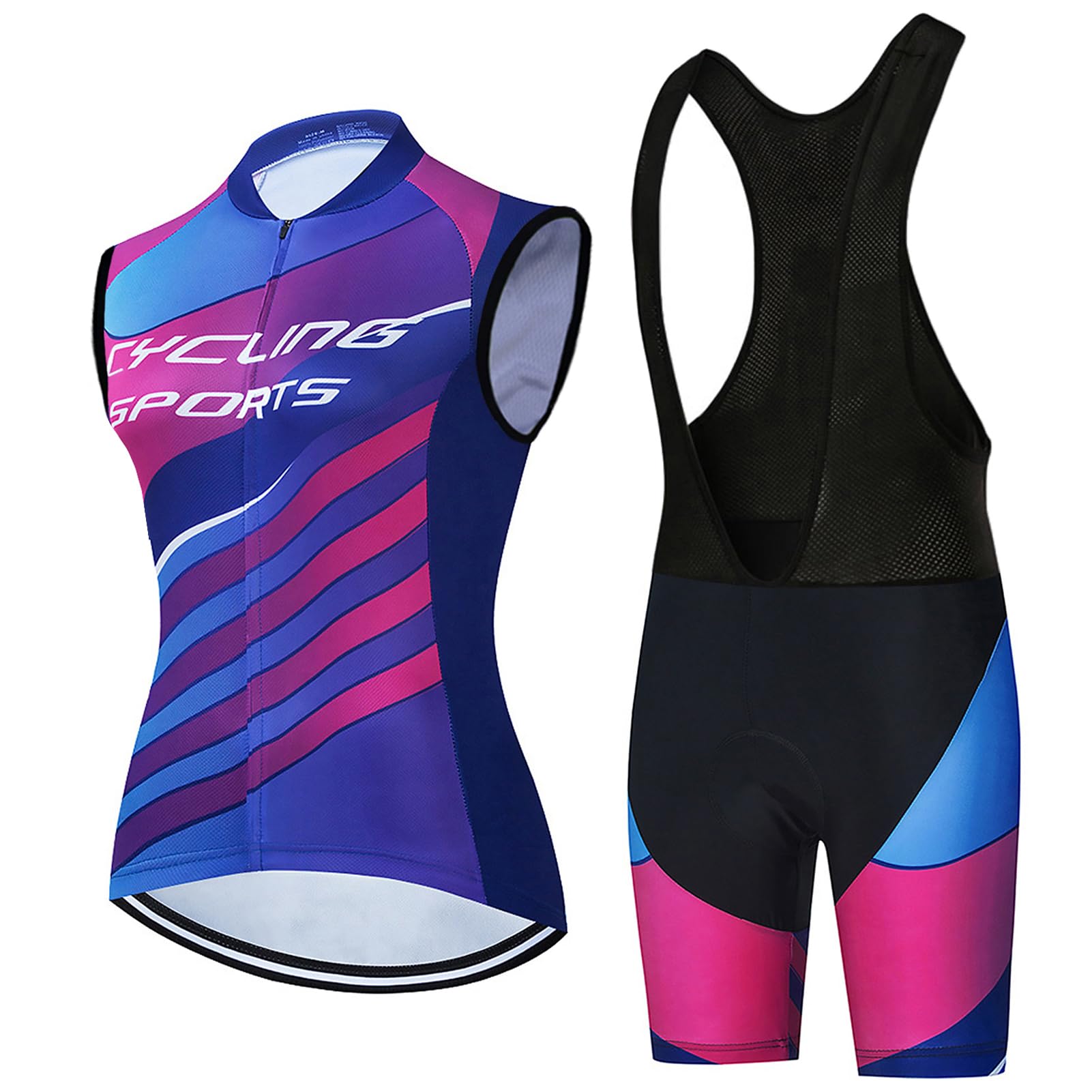 Conjunto Ropa Ciclismo Mujer Verano Traje Bici MTB Sin Mangas,Maillot Ciclista Chaleco Ciclo y Culotte Tirantes con 9D Gel Acolchado,Completa Bicicleta Jerseys Sleeveless Transpirable Secado Rápido