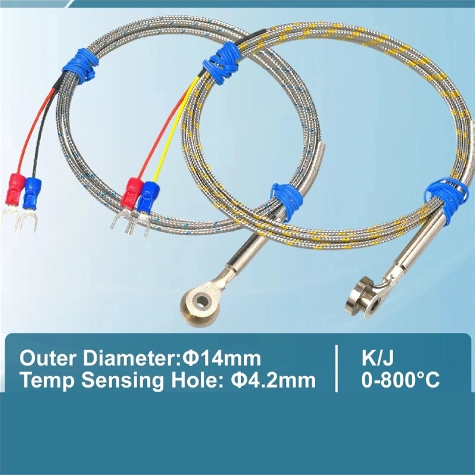 Sonda de termopar Tipo botón Tipo K/J Sensor de Temperatura del Molde de 0-800 °C con Cable de blindaje Trenzado de Acero Inoxidable(K-1M)