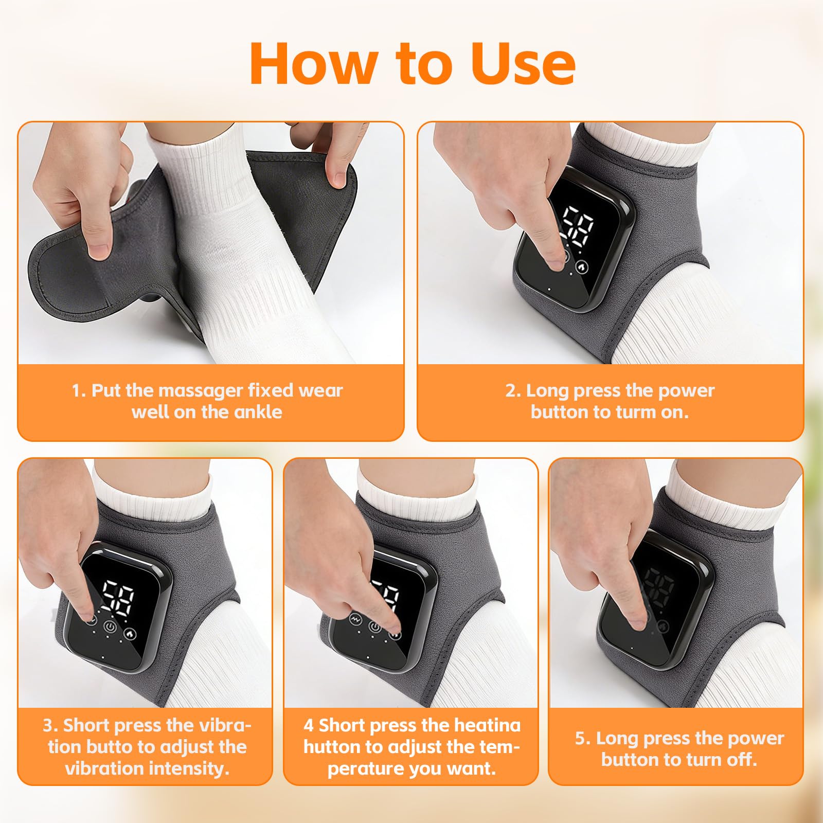 Masajeador de pies 3 en 1, Masajeador eléctrico para pies y Tobillos, Tobillera Térmica Inalámbrica con 3 Modos, 3 Niveles de Calor, para Circulación y Alivia el Dolor de Pies (Gris A (2 unidades))