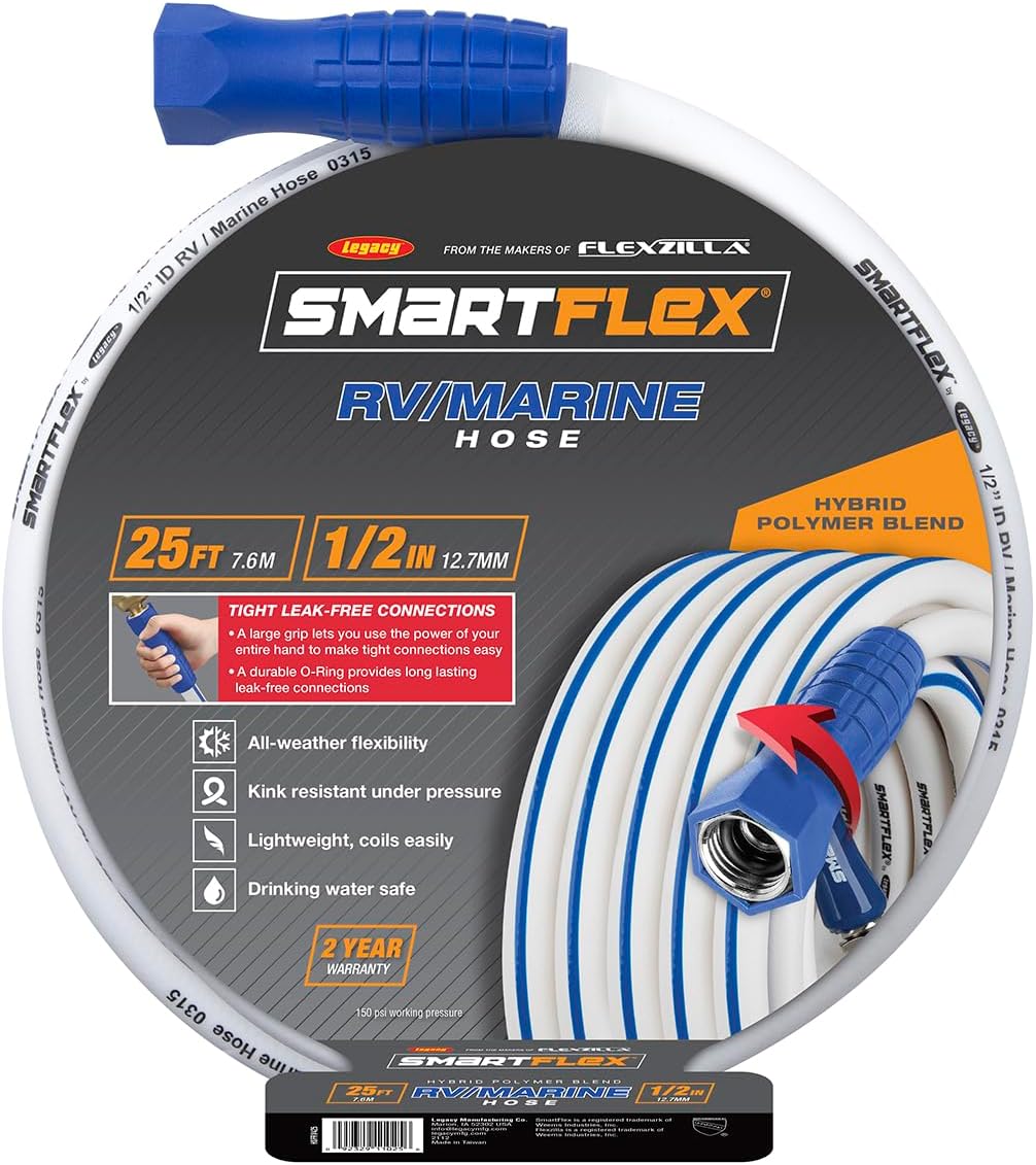 SmartFlex RV/Marine Water Hose, 1/2 in. x 25 ft., Hybrid, White - HSFRV425