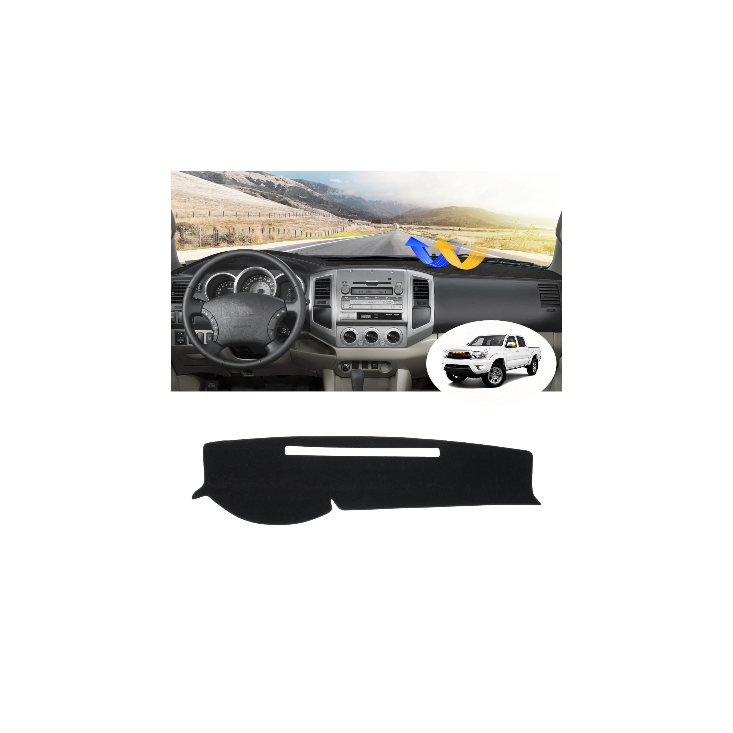 FIILINES Cubierta de salpicadero para Toyota Tacoma Pickup 2005-2015, accesorios para salpicadero, cubierta de salpicadero, protector de malla antideslizante, color negro