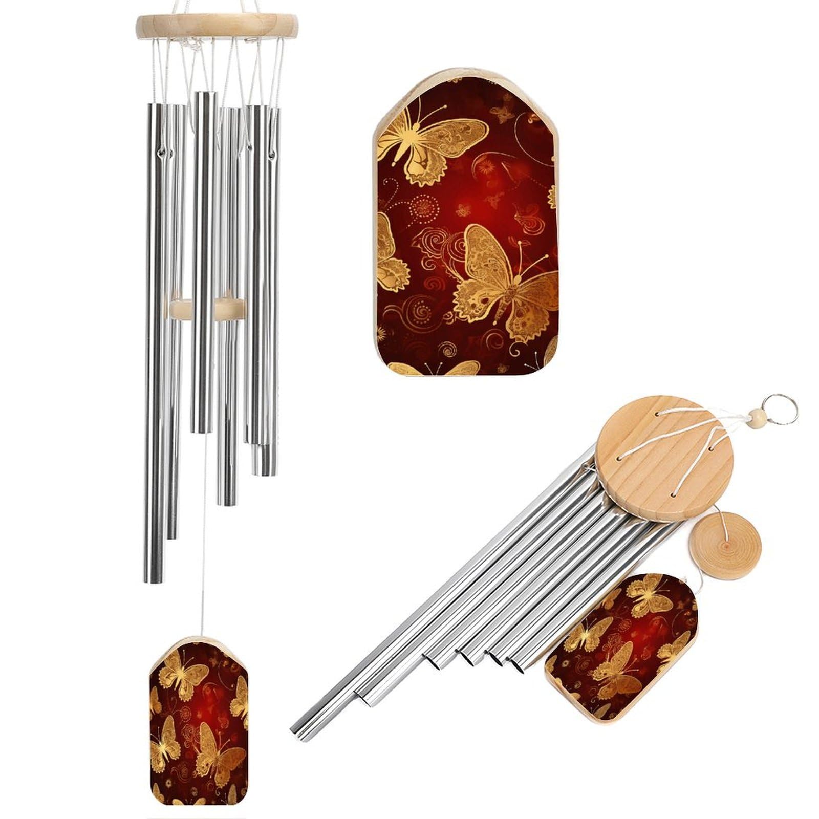 Outdoor Wind Chimes, Golden Butterfly Printed Wind Chimes,Simple Wind Chimes,Curtain Wind Chimes for Home Decoration