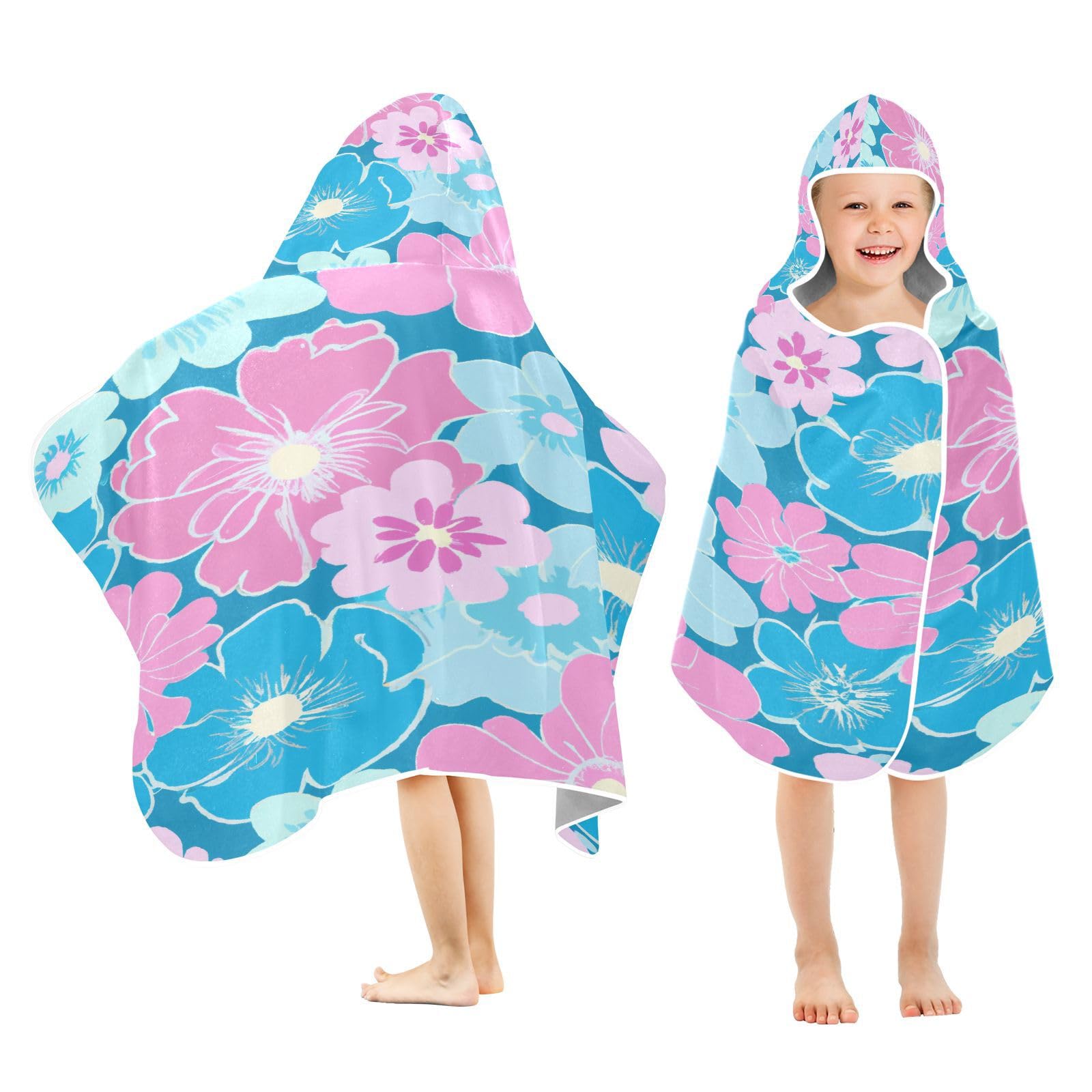 Kigai Colorful Flower Hooded Beach Towel for Kids Soft Absorbent Quick Dry Bath Towel with Hood Lightweight Toddler Shower Pool Bath Wrap for Boys Girls