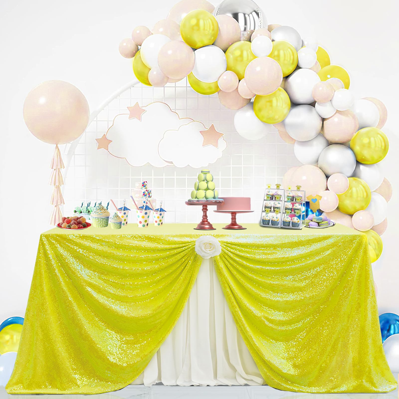 B-COOL Crystal Yellow Sequin Tablecloths Sparkly Overlay Drape Iridescence