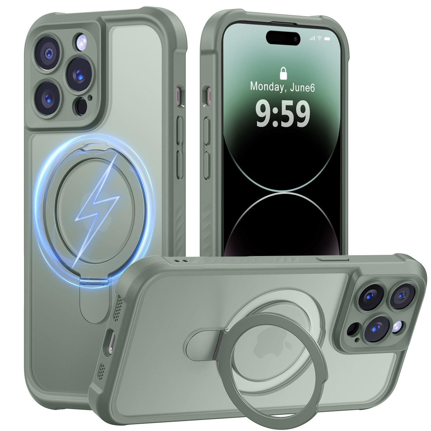 MOCCA Magnetic for iPhone 14 Pro Case with Stand,Calke Green