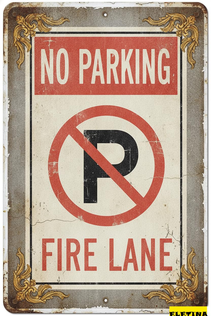 No Parking Fire Lane Tin Sign, 8x12 Inch Business Decor