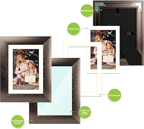 Miniatura 5 de Golden State Art, Marcos de aluminio con paspartú marfil para fotos, soporte de caballete, pestañas giratorias, vidrio real, exhibición de mesa