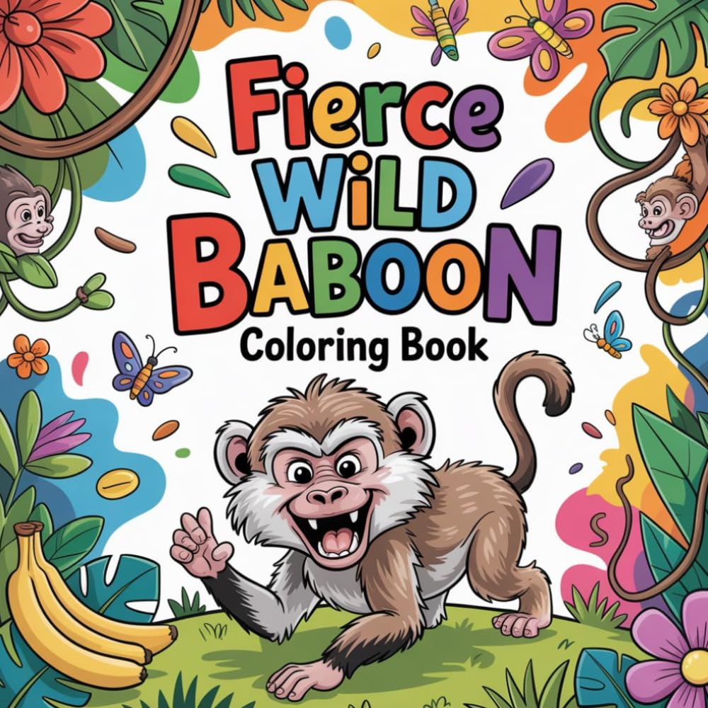 Fierce Wild Baboon Coloring book: baboon monkey relaxation for women coloring book, baboon primate stress relief kids color book, wild baboon focus ... african animal relaxation adults color book