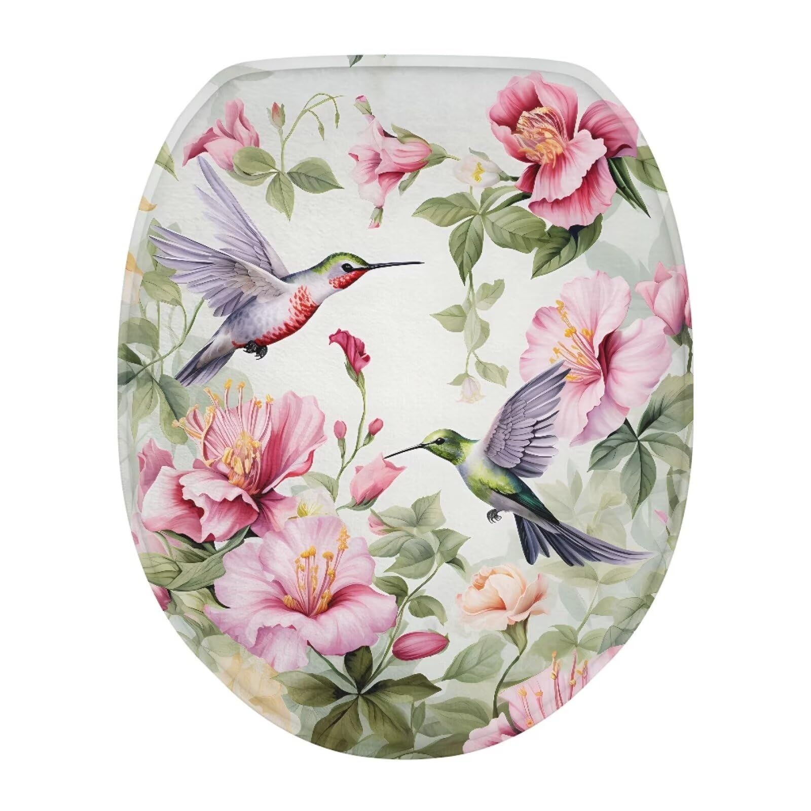 Oamsistay Hummingbird Flower Toilet Seat Covers for Bathroom Soft Plush Seat Covers Tank Lip Covers Easy to Clean Bathroom Decoration Accessories Fits Most Toilet Tanks & Lids