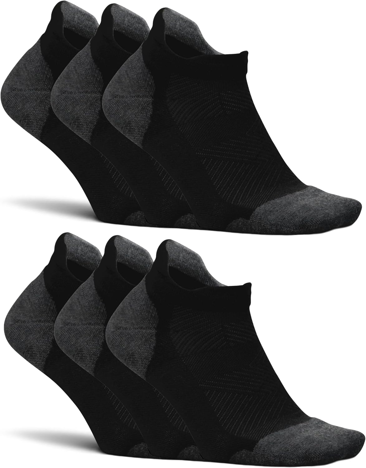 Feetures Elite Max Cushion No Show Tab Ankle Socks - Sport Sock with Targeted Compression - New Black, S (6 Pair)