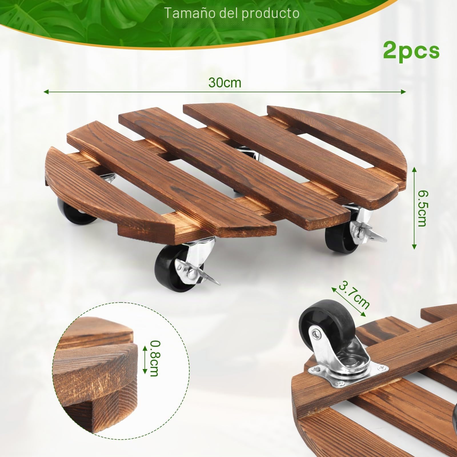 NVIYAM 2 ruedas para plantas, 30 cm, redondas, para plantas, exteriores, resistente a la intemperie, posavasos con ruedas, resistente al agua, para exteriores, resistente