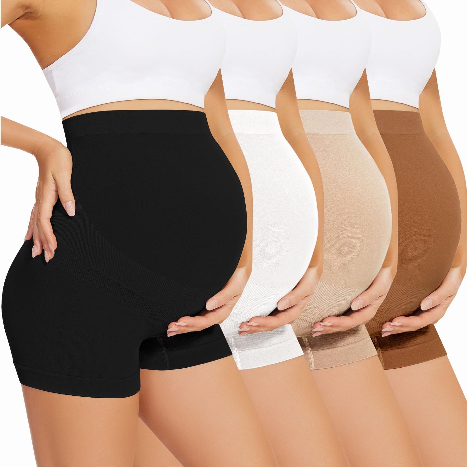 Womens Maternity Underwear Shapewear Over Bump, Pregnancy High Waisted Seamless Boy Shorts Panties for Belly Support