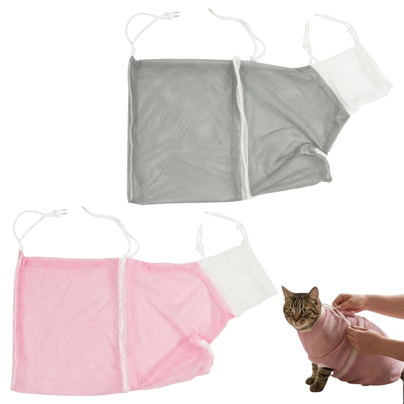 ZISHAN 2PCS Cat Bathing Bag, Cat Wash Bag for Easy Cat Bathing, Cat Shower Solution with Two Colour Options, Grey and Pink Cat Bag Set