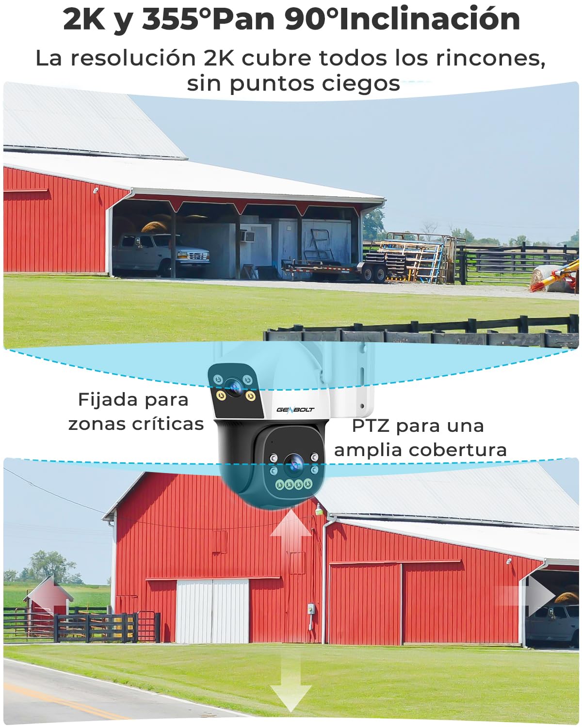 GENBOLT 4G AOV Solar Cámara Vigilancia Exterior Inalámbrica, Grabación 24/7 3MP+3MP Cámara IP Seguridad Exterior con Detección de IA de Tarjeta SIM Batería 15600mAh 8W, CCTV Cámaras Seguridad