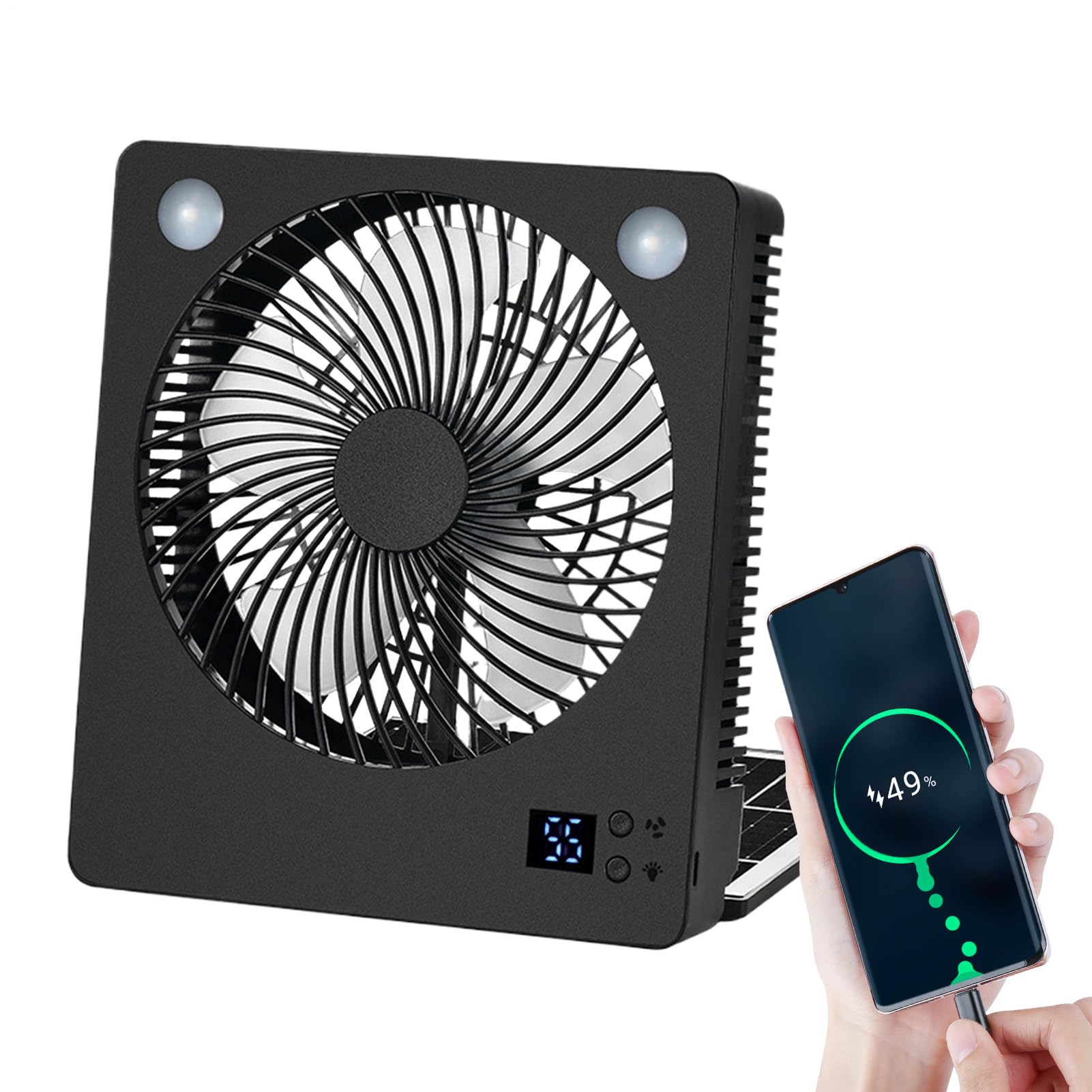 Ventilateur à énergie solaire rechargeable à batterie 3 vitesses LED